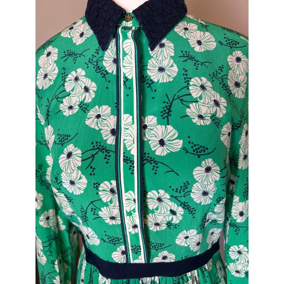 Draper James | Green/Blue Floral Button Front Long Sleeve Shirt Dress | 6 - Picture 4 of 17